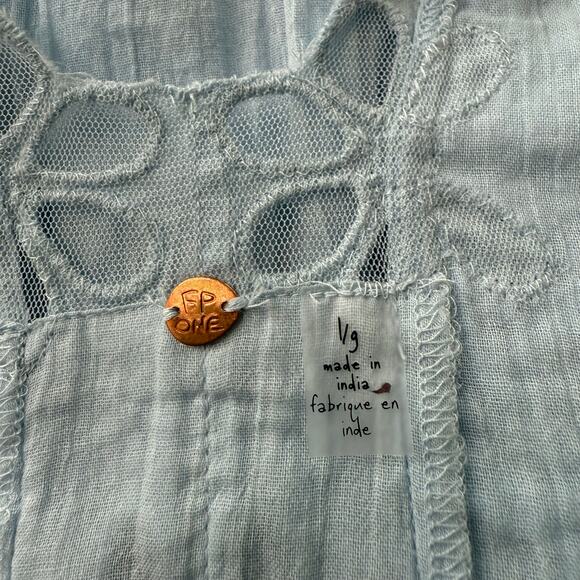 Free People mini dress floral eyelets embroidery sundress pleated boho Large - Picture 6 of 7